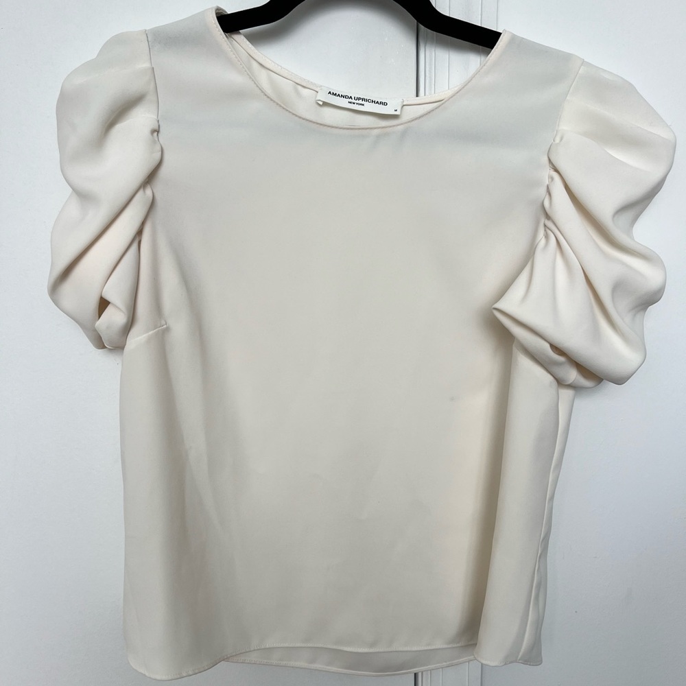 Amanda Uprichard Merris Puff Sleeve Cream Blouse